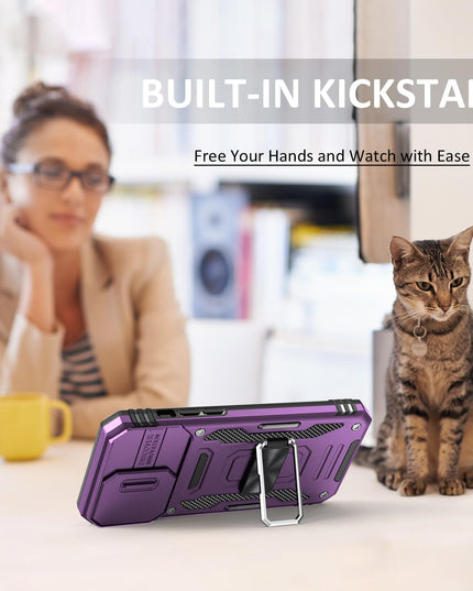 UKLCCU Phone Case for iPhone 15 Pro Case 15 Pro iPhone Phone Case for Women with Camera Cover Slide, Built-in 360° Rotating Kickstand for iPhone 15 Pro - Purple