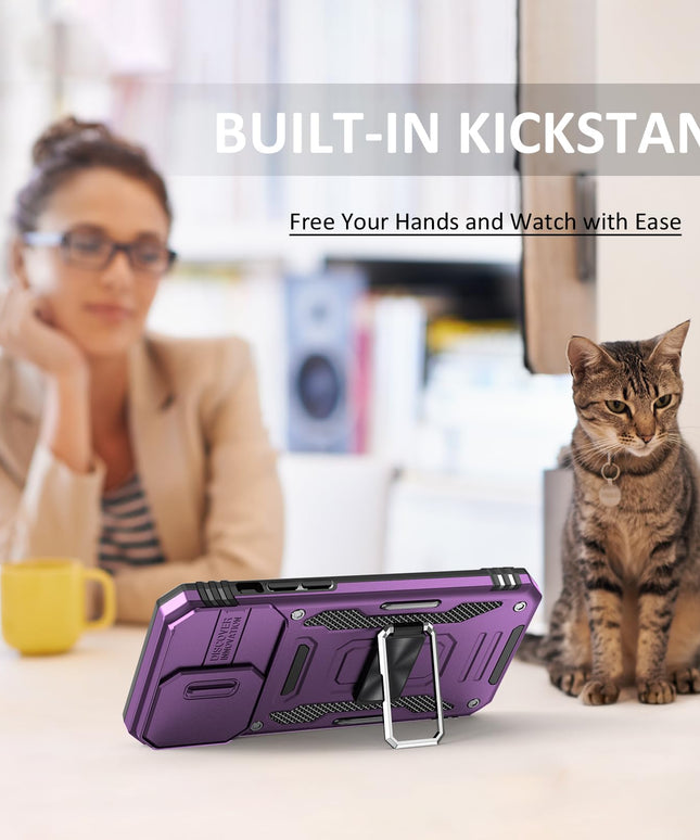 UKLCCU Phone Case for iPhone 15 Pro Case 15 Pro iPhone Phone Case for Women with Camera Cover Slide, Built-in 360° Rotating Kickstand for iPhone 15 Pro - Purple