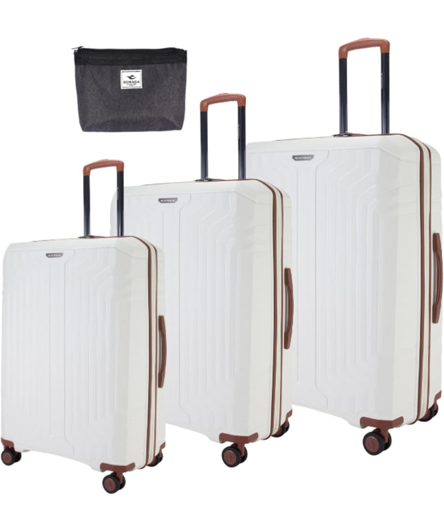 Sonada Hardside Luggage Set of 3 Expandable PP Material With Double Zipper, ANTI Theft Lock (White)