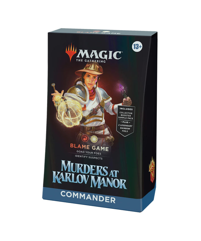 Magic The Gathering Murders at Karlov Manor Commander Deck - Blame Game (100-Card Deck, 2-Card Collector Booster Sample Pack + Accessories)