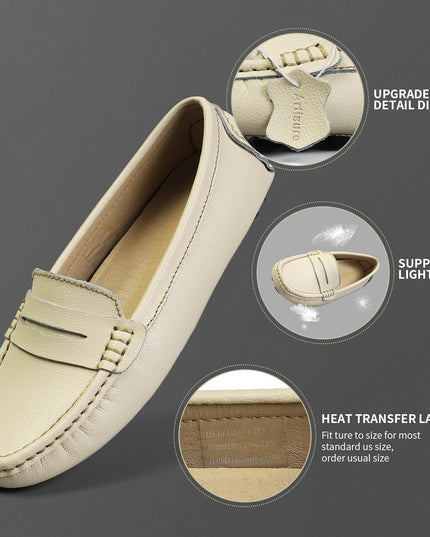 SIZE: 38.5 - Artisure Women's Classic Genuine Leather Penny Loafers Driving Moccasins Casual Slip On Boat Shoes Fashion Comfort Flats