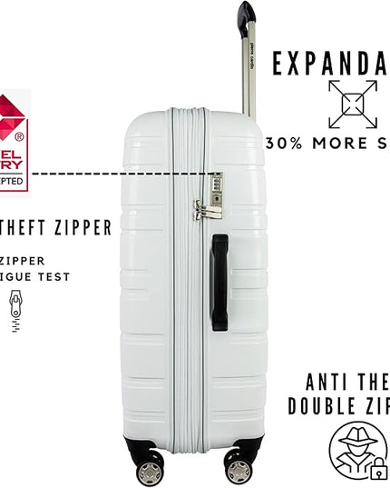 Pierre Cardin Wels UNBREAKABLE Luggage TSA Approved suitcase for travel (Set of 3, White)