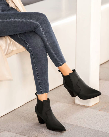 Size: 38 - MaxMuxun Women's Chunky Heel Boots Ankle Boots for Women Western Booties Faux Leather Pointed Toe Chelsea Fall Boots for Women 2024