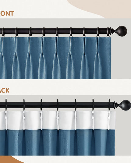 LIYAXUN Curtains with Hooks for Track System, Pinch Pleated Curtains Faux Linen 70% Blackout