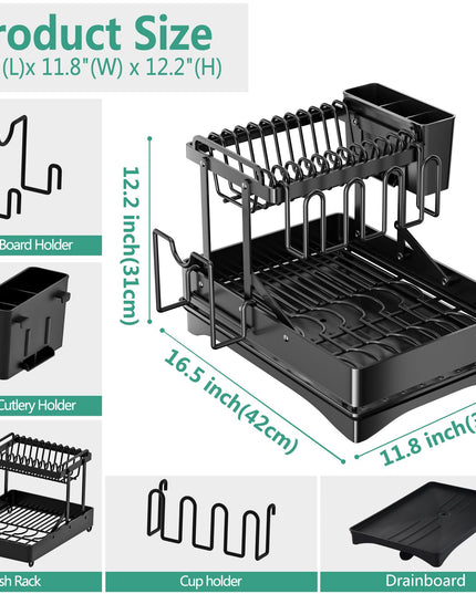 Hiviweer Dish Drying Rack, Multifunctional & Collapsible Dish Rack for Kitchen Counter, Black