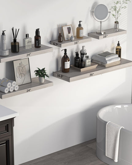 Floating Shelves - 10.3 Inch Deep Wall Shelf for Decor & Storage - Wall Mounted Display Shelving with Invisible Heavy-Duty Metal Bracket - 36" W x 10.3" D x 1.8" H - Set of 1 - Rustic Grey