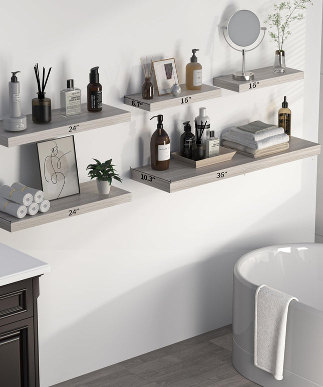 Floating Shelves - 10.3 Inch Deep Wall Shelf for Decor & Storage - Wall Mounted Display Shelving with Invisible Heavy-Duty Metal Bracket - 36" W x 10.3" D x 1.8" H - Set of 1 - Rustic Grey
