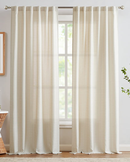 jinchan Curtains for Living Room Bedroom Linen Textured Curtains 213 cm Long 2 Panels Beige Farmhouse Curtains Casual Weave Back Tab Drapes Light Filtering Window Curtains Set Heathered Beige