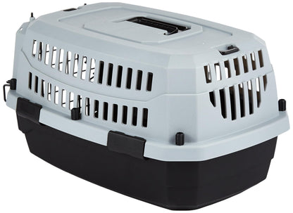 M-Pets Viaggio XS grey and black plastic pet carrier, front angled view