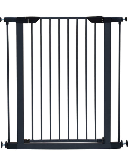 MidWest Homes for Pets 39 Inches Tall Walk-Through Steel Pet Gate, Pressure Mounted Dog Gate Measures 29 - 38 Inches Wide & Includes two 3-Inch-Wide Extensions, Graphite