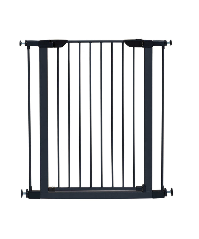 MidWest Homes for Pets 39 Inches Tall Walk-Through Steel Pet Gate, Pressure Mounted Dog Gate Measures 29 - 38 Inches Wide & Includes two 3-Inch-Wide Extensions, Graphite