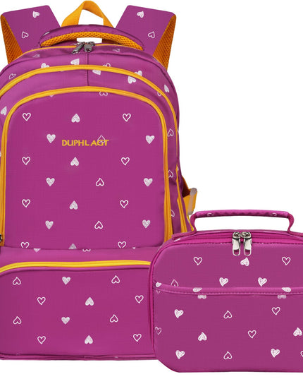 DUPHLAGT Kids Backpack for Girls with Lunch Box, Water Resistant Casual School Bag, Lightweight Elementary Daypack School Backpack for Teen Girls (Purple)