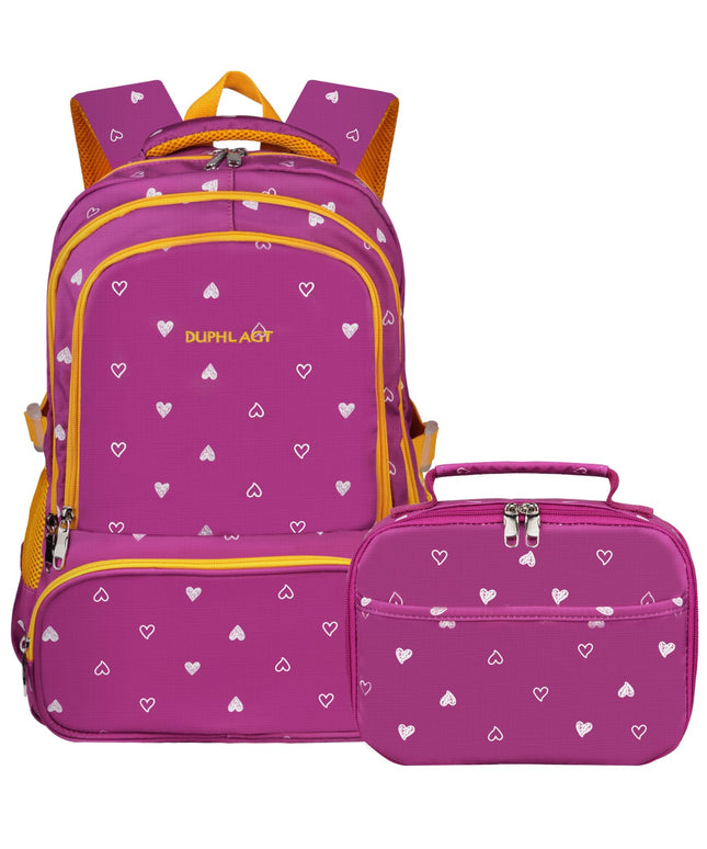 DUPHLAGT Kids Backpack for Girls with Lunch Box, Water Resistant Casual School Bag, Lightweight Elementary Daypack School Backpack for Teen Girls (Purple)