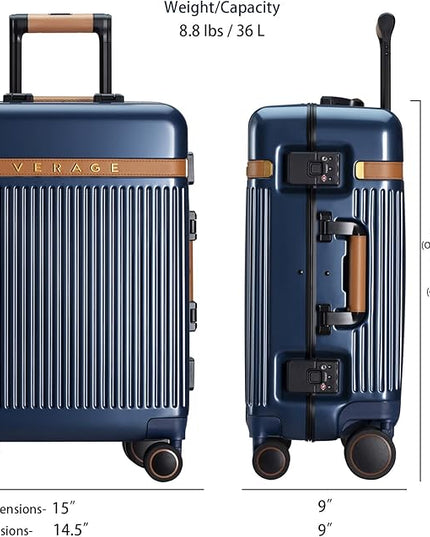 Verage Windsor PC Luggage with Aluminum Frame, Hardside Suitcase with spinner wheels, Blue, Carry-On 20-Inch