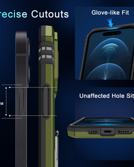 BAHAHOUSES Case for iPhone 15 with Slide Camera Cover, Rotated Ring Kickstand Military Grade Shockproof Protective Cover-Olive Green