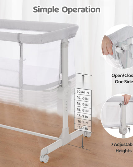 Ezebaby Baby Bassinet, Bedside Bassinet for Baby, Portable Baby Bassinets Bedside Sleeper for Newborn Baby Infants with Adjustable 7 Heights and All Mesh Sides, Mattress & Sheet Included