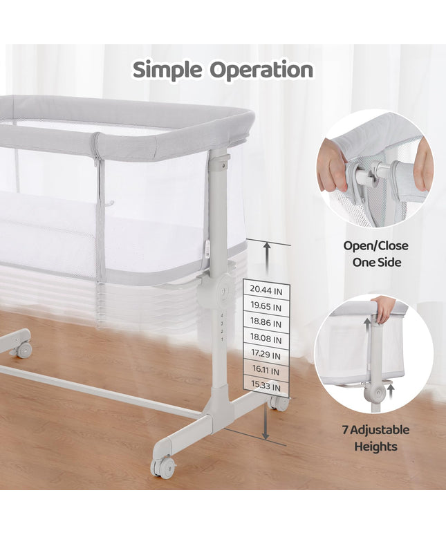 Ezebaby Baby Bassinet, Bedside Bassinet for Baby, Portable Baby Bassinets Bedside Sleeper for Newborn Baby Infants with Adjustable 7 Heights and All Mesh Sides, Mattress & Sheet Included
