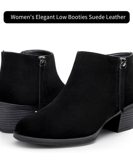 Size: 39 - Vepose Women's 9002 Suede Leather Low Booties, Ankle Boots, Black, Low Heel Elegant Boot(CJY9002 Black)