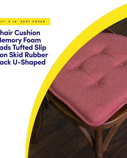 Sweet Home Collection Chair Cushion Memory Foam Pads Tufted Slip Non Skid Rubber Back U-Shaped 17" x 16" Seat Cover, 2 Count (Pack of 1), Peach