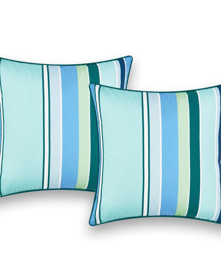 Hofdeco Porch Patio Indoor Outdoor Lumbar Pillow Cover ONLY for Backyard, Couch, Sofa, Aqua Rainbow Stripes, Set of 2