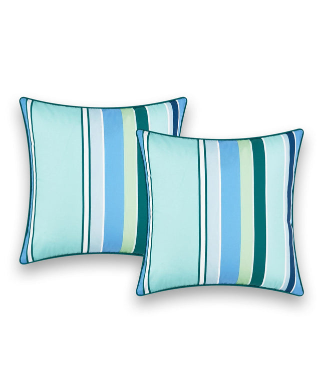 Hofdeco Porch Patio Indoor Outdoor Lumbar Pillow Cover ONLY for Backyard, Couch, Sofa, Aqua Rainbow Stripes, Set of 2
