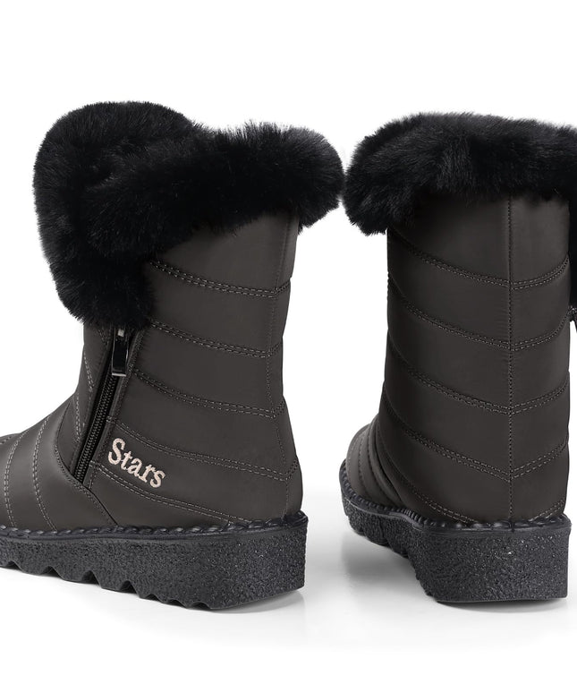 SIZE: 36 - SHIBEVER Waterproof Winter Boots for Women: Snow Mid Calf Fur Lined Warm Women Boot Outdoor Resistant Short Fashion Booties