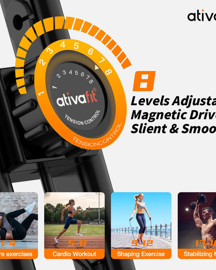 ATIVAFIT Folding Exercise Bike 8 Levels Resistance F-Bike with Heart Rate Sensor + Phone Holder