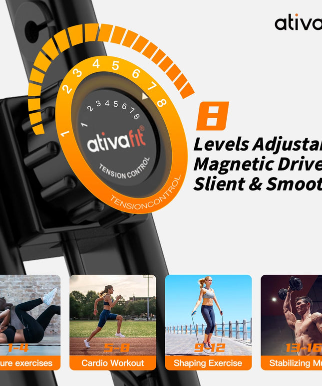 ATIVAFIT Folding Exercise Bike 8 Levels Resistance F-Bike with Heart Rate Sensor + Phone Holder