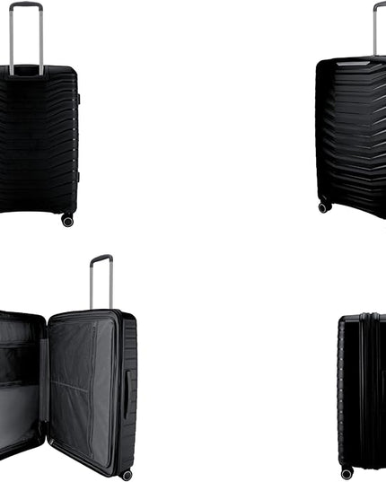 Pierre Cardin Unbreakable Luggage,Expandable Zipper,4 Spiner Whels, Set of 4 PCS Black