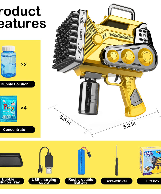 Automatic Engineer Bubble Gun Spraying Big Bubbles - Mobile Machinery Shop Truck Bubble Machine with Colorful Lights & Bubble Solution for Kids Adult, Bubble Maker for Outdoor PlayÃ¯Â¼Ë†Yellow-BlackÃ¯Â¼â€°