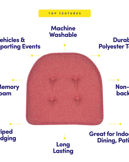 Sweet Home Collection Chair Cushion Memory Foam Pads Tufted Slip Non Skid Rubber Back U-Shaped 17" x 16" Seat Cover, 2 Count (Pack of 1), Peach