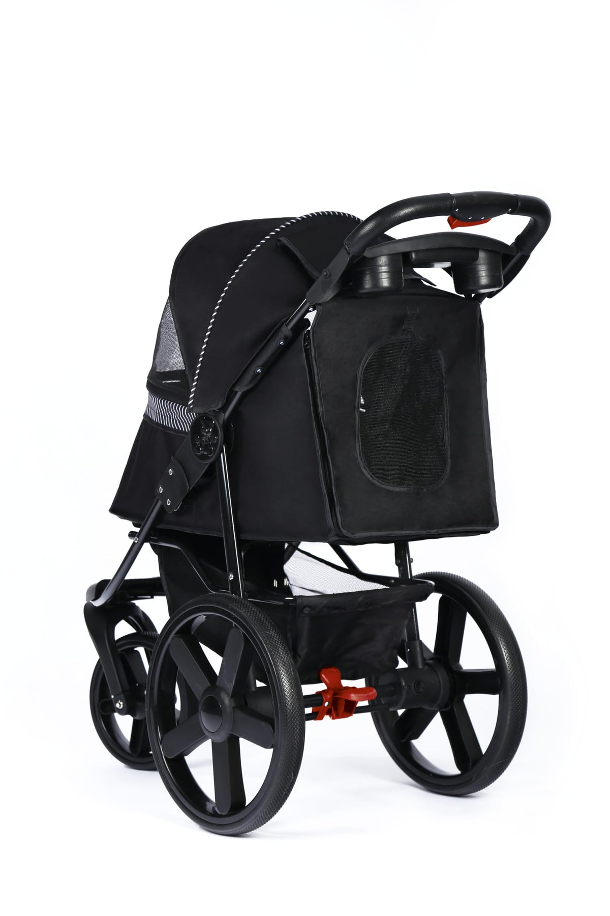 M-Pets Aventura dog stroller, rear angled view with brake pedal