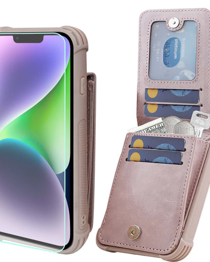 VANAVAGY Compatible for iPhone 13/14 Wallet Case for Women and Men, Salmon Pink