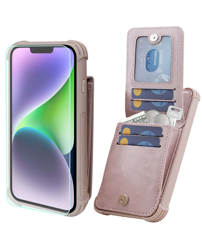 VANAVAGY Compatible for iPhone 13/14 Wallet Case for Women and Men, Salmon Pink