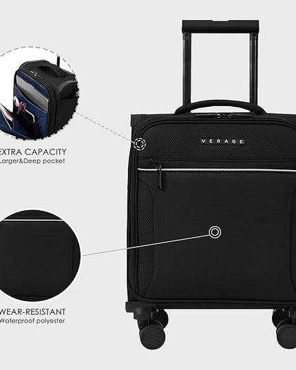 VERAGE Carry on business luggage, Rolling Laptop Suitcase for Travel and Business Travel, TAS Approved, (Toledo GM21002, Black)