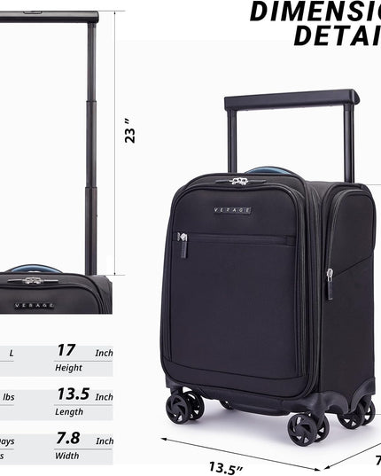Verage Carry On Luggage with Wheels, 16 Inch Underseat Spinner Luggage Pro, Underseat Personal Item Travel Bag for Men and Women, Carry On Bags for Airplanes, Black