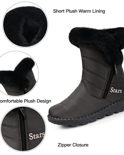 SIZE: 36 - SHIBEVER Waterproof Winter Boots for Women: Snow Mid Calf Fur Lined Warm Women Boot Outdoor Resistant Short Fashion Booties