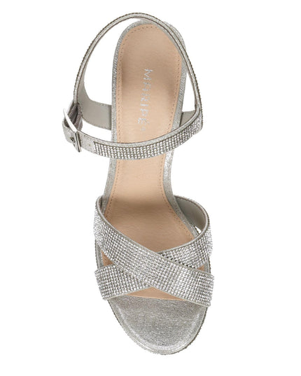 Size: 39 - Maripe Leilani - Women's Open Toe Chunky High Heel Ankle Strap Rhinestone Platform Sandals Silver 2, Size 8.5 Medium Width