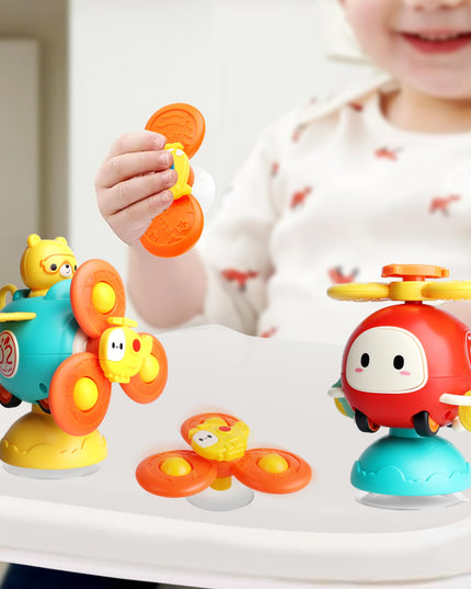 Dowellin 3-in-1 Spinner Toys High Chair Toy Table Toys for Kids, Car Toys and Helicopter Push Pull Toys Sucker Suction Toys for Child, Spinner Bath Toys for Baby Toddlers Infant 1 2 3 Years