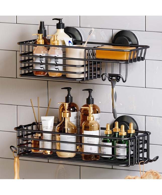 TAILI Shower Caddy Suction Cup 2 Pack with Hooks & Soap holder