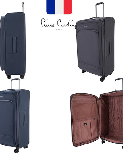 Pierre Cardin Luggage set of 5 Softside Lightweight Suitcase for Travel, TSA Approved Lock, Anti Theft Double Zipper, Mercury Collection (Black)