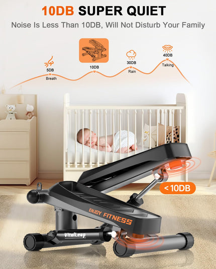 VitalLeap Steppers for Exercise, 16-Level Adjustable Resistance Stair Steppers with Arm Training Bands for Home Fitness