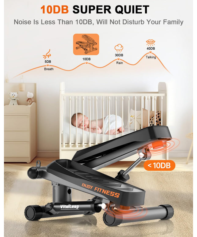 VitalLeap Steppers for Exercise, 16-Level Adjustable Resistance Stair Steppers with Arm Training Bands for Home Fitness