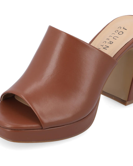 SIZE: 37 - Journee Collection Womens Ezzlynn Platform Heel with Open Toe and Slip On Heel, Brown