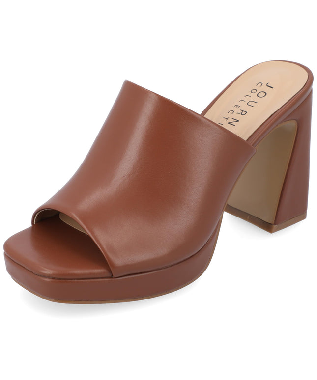 SIZE: 37 - Journee Collection Womens Ezzlynn Platform Heel with Open Toe and Slip On Heel, Brown