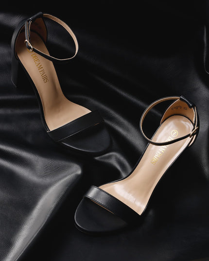 SIZE 38: DREAM PAIRS Women's Hi-Chunk Black Pu High Heel Pump Sandals