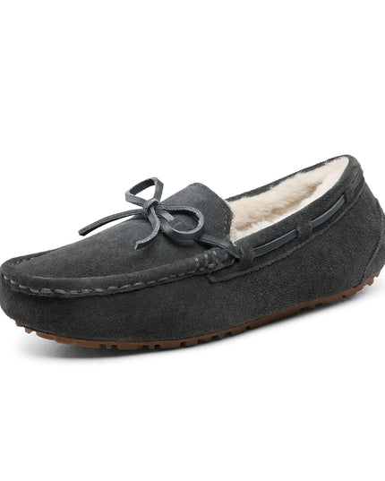 SIZE: 38 - DREAM PAIRS Women's Auzy-02 House Slippers Indoor Outdoor Moccasin Fuzzy Fluffy Furry Loafers Suede Leather Warm Shoes Size 6.5-7, Grey