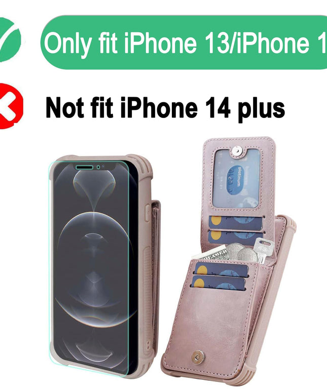 VANAVAGY Compatible for iPhone 13/14 Wallet Case for Women and Men, Salmon Pink