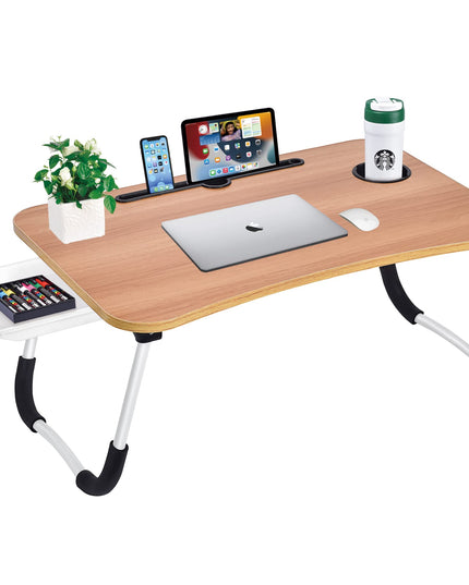 Laptop Bed Desk Table Tray Stand with Cup (Walnut)