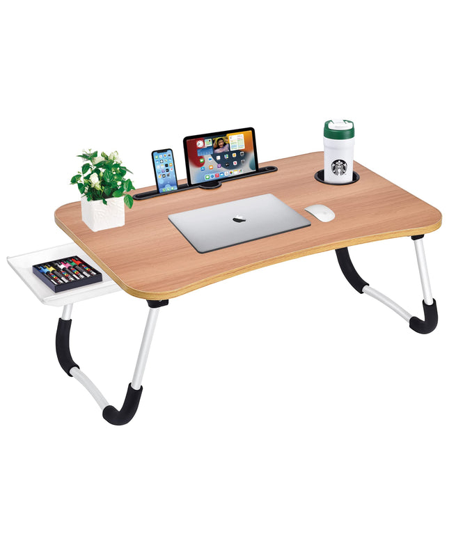Laptop Bed Desk Table Tray Stand with Cup (Walnut)